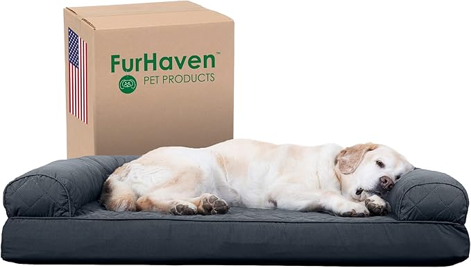 Furhaven Cooling Gel Dog Bed for Large Dogs w/ Removable Bolsters & Washable Cover, For Dogs Up to 95 lbs - Quilted Sofa - Iron Gray, Jumbo/XL-PawvioPets