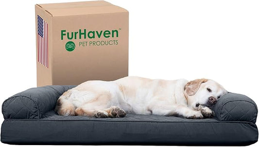 Furhaven Cooling Gel Dog Bed for Large Dogs w/ Removable Bolsters & Washable Cover, For Dogs Up to 95 lbs - Quilted Sofa - Iron Gray, Jumbo/XL-PawvioPets