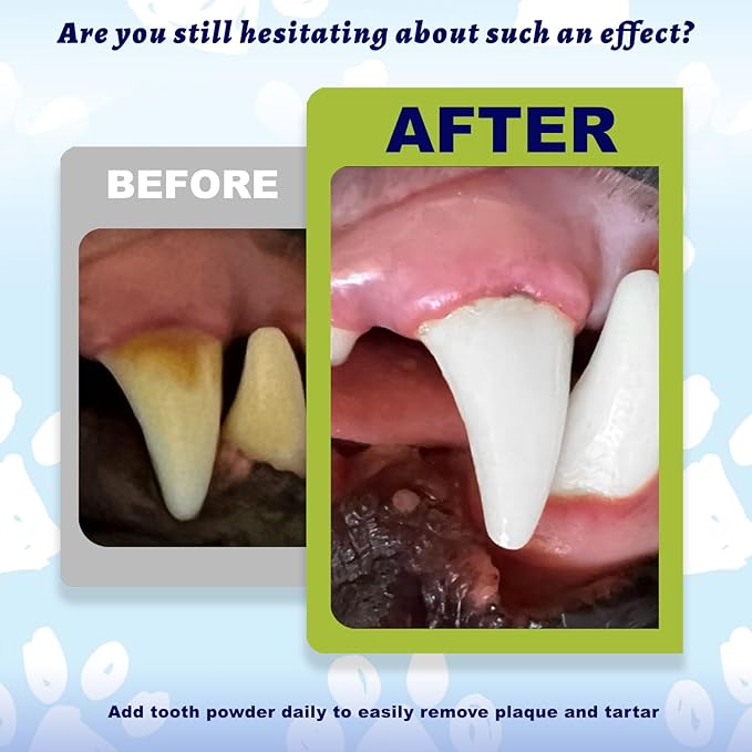 Dog Dental Powder for Pet Oral Care and Teeth Cleaning–No Added Colorants Breath Freshener for Cats and Dogs, Bad Breath, Plaque & Tartar Remover, Helps Protect Against Leaky Gums – 100 Scoops-PawvioPets