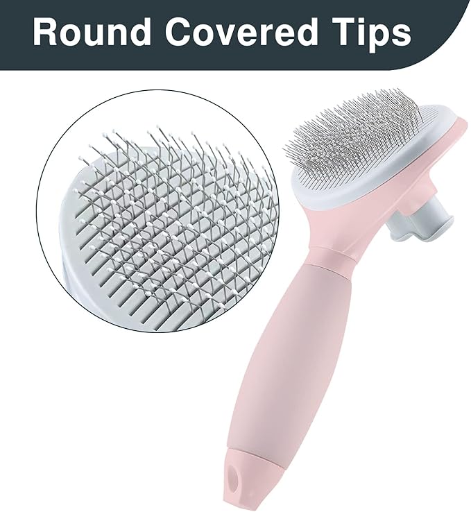 Cat Hair Brush, Soft Silicone Self Cleaning Brush for Short and Long Haired Cats, Pink Pet Grooming Comb, Cat Shedding Brushes-PawvioPets