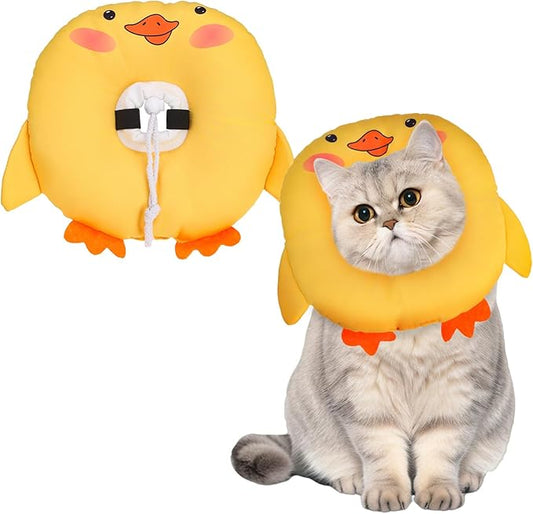 BINGPET Cat Cone Collar Soft,Waterproof Cat Recovery Collar to Stop Licking,Cute Donut Elizabethan e Collar for Cats Kittens Puppies Wound Healing After Surgery(Duck,Small)-PawvioPets