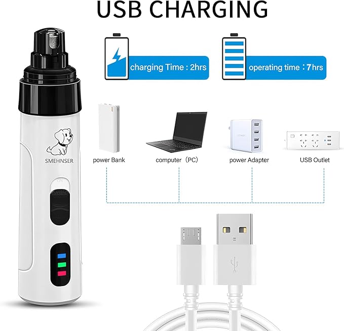 Electric Dog Nail Grinder - USB Rechargeable Electric Nail Trimmer with 3 Diamond Grinding Heads for Small to Large Dogs & Cats-PawvioPets
