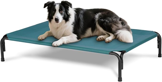 Elevated Dog Bed for Outdoor, Large Raised Dogs Cot for Training, Cooling Pet Beds with Washable Mesh, Indestructible Lifted Platform for Outside Camping, 41 inch Green-PawvioPets