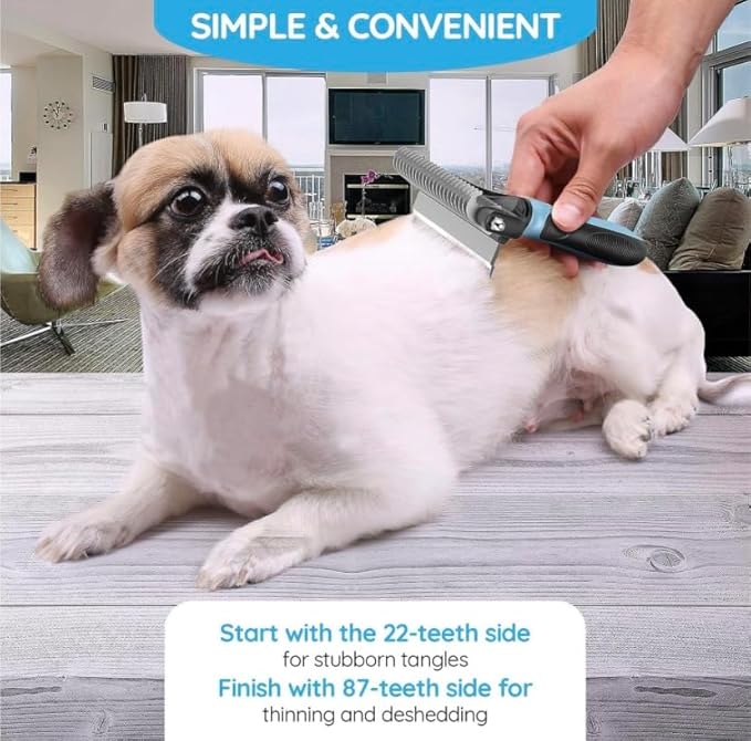 Dog Brush for Shedding & Cat Brushes for Indoor Cats - Double Coat Dog Brushes for Grooming - Hair Remover Pet Grooming Tools - 2 in 1 Deshedding Brush & Undercoat Rake for Dogs - Defur Comb Cleaner-PawvioPets