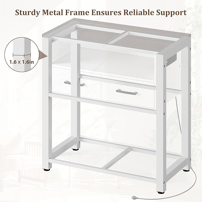 40-49 Gallon Fish Tank Stand with Two Storage Drawers, Heavy Duty Aquarium Stand with Waterproof Mat, Sturdy Metal Frame, 800 LBS Capacity Storage Cabinet, White-PawvioPets