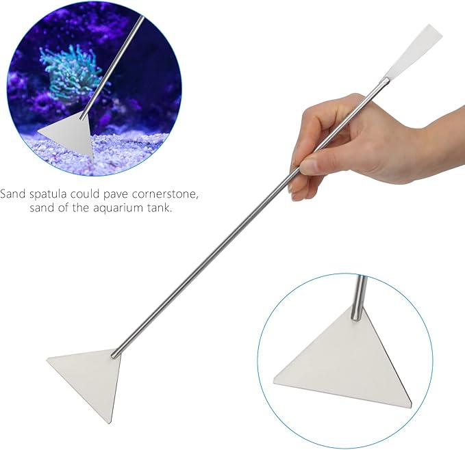 Aquarium Aquascape Tools Kit 15in, 4 in 1 Anti-Rust Aquatic Plant Aquascaping Tool Stainless Steel Tweezers Scissor Spatula for Aquarium Tank Clean Fish Tank Aquascape Accessories Set(Silver)-PawvioPets