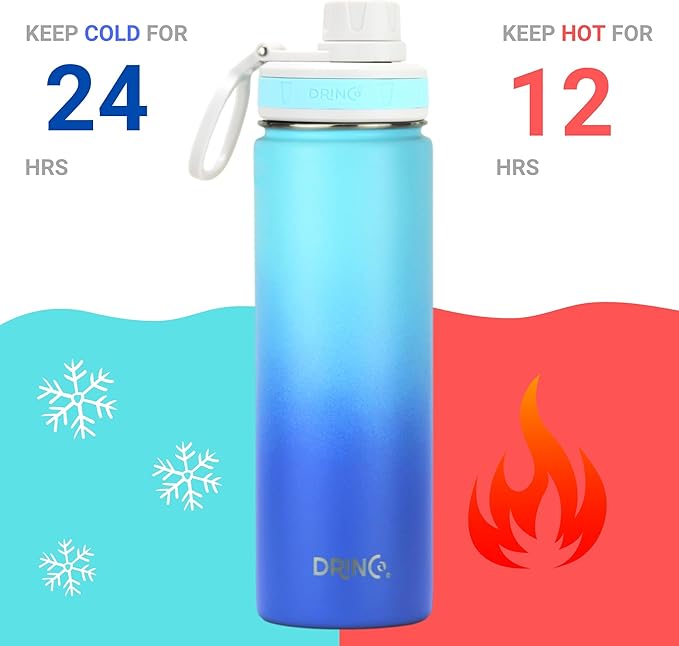 DRINCO Stainless Steel Water Bottle Spout Lid Vacuum Insulated Double Wall Water Bottle Wide Mouth (40oz 32oz 22oz 18oz 14oz) Leak Proof Keeps Cold or Hot (22 oz, 22oz Morning Sky Blue)-PawvioPets