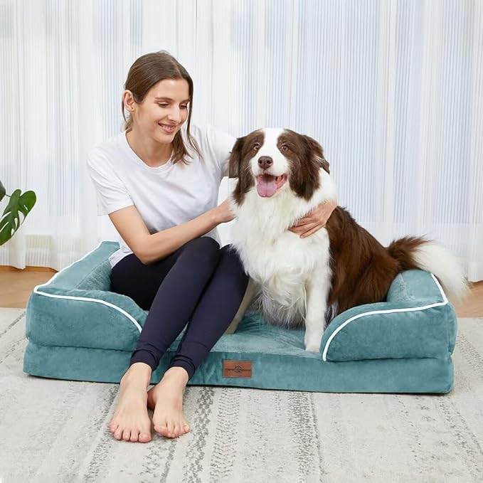 Comfort Expression Jumbo Breed Dog Bed, Orthopedic Beds for Extra Large Dogs, Waterproof Dog Bed, PV Washable Dogs Sofa Beds with Removable Cover & Non-Slip Bottom(Jumbo,Washed Blue)-PawvioPets