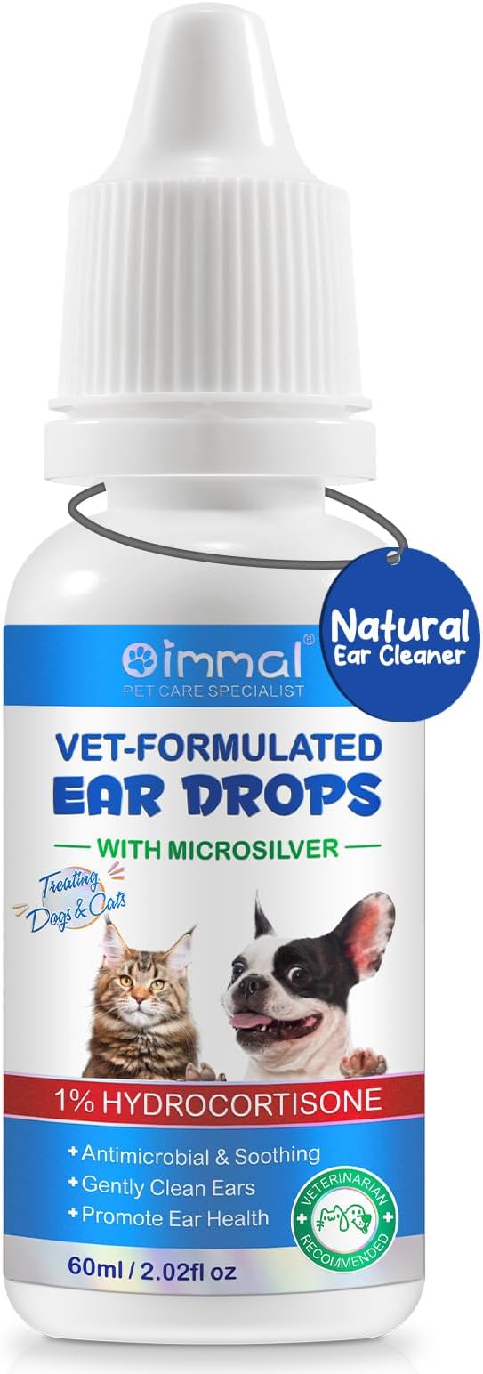 Dog & Cat Ear Infection Treatment Drops, Pets Ear Cleaning Drops with 1% Hydrocortisone for Dog & Cats Yeast Infection, Itchy Ear Relief, Treats Ear Infections for Dogs & Cats - 2 fl oz-PawvioPets