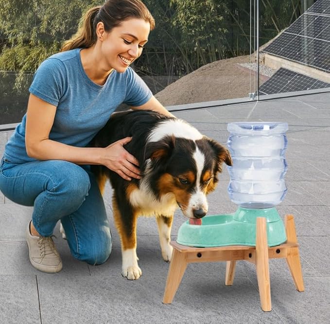 Dog Water Bowl Dispenser Stand - Compatible with Automatic and Gravity Water/Food Dispensers - Adjustable Width, Holds Various Sizes [See Photos for Measurements] - Bamboo-PawvioPets