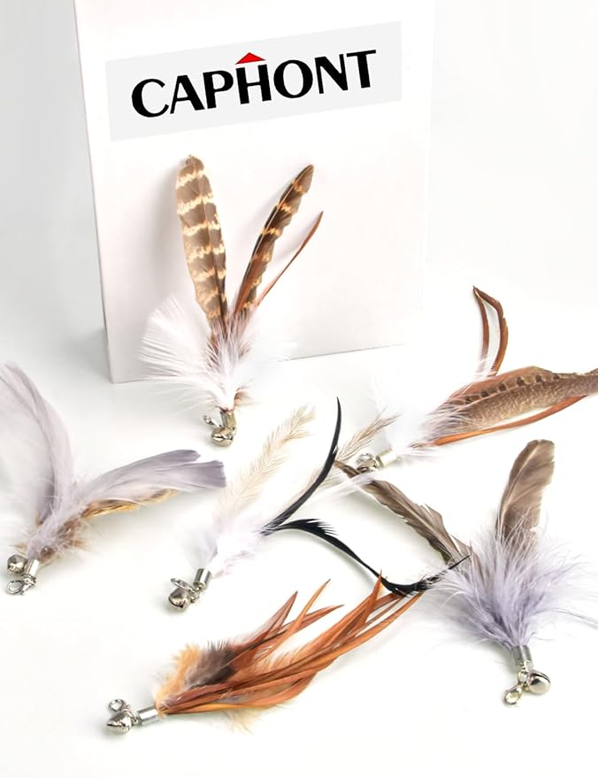 Cat Feather Toys Refills Cat Wand Replacement Feathers 6 PCS Handmade Cat Toy Feather Refills for Cat Wand Attachments Interactive Feather Cat Toy for Indoor Cats-PawvioPets