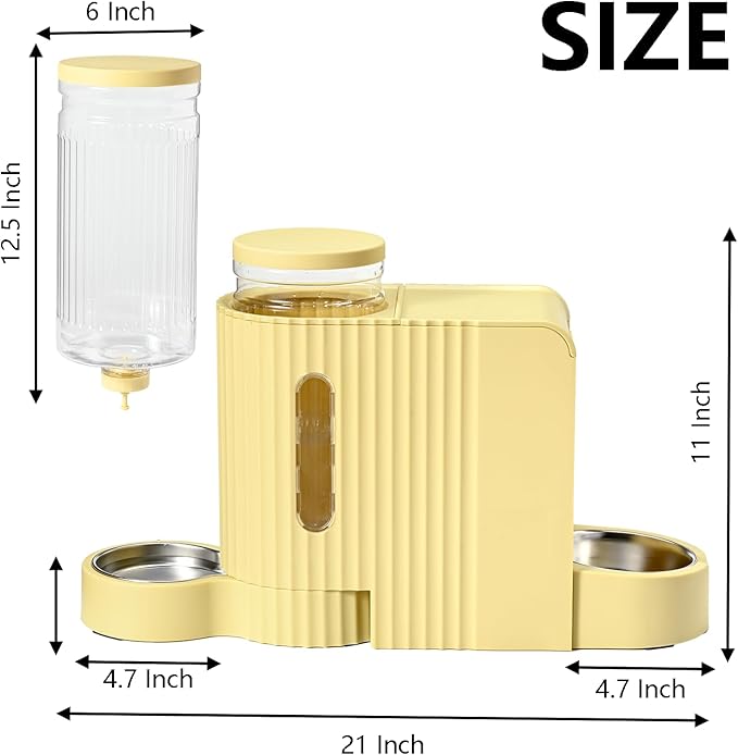 Automatic Cat Food Feeder and Water Dispenser,2 in 1 Gravity Cat Feeder and Water Dispenser with Stainless Steel Bowl,2 Pack Large Capacity Self Feeding for Small Medium Pets Puppy Kitten-PawvioPets