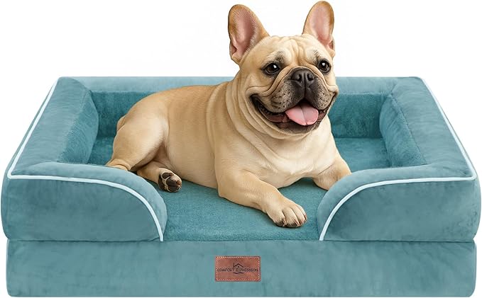 Comfort Expression Small Dog Beds Waterproof Orthopedic Foam Dog Sofa Beds for Medium Dogs Comfy Pet Bed with Washable Removable Cover & Non-Slip Bottom(Small,Washed Blue)-PawvioPets