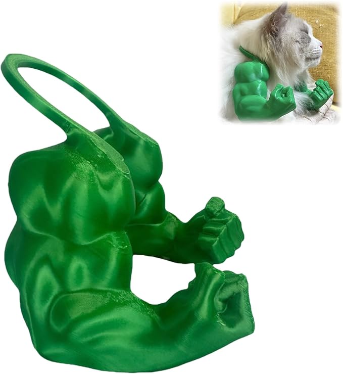 Funny Cat Muscle Arm, 3D Print Cat Neck Arm with Muscles, Funny Pet Prop Boom Arm, for Kitten Birthday Party Supplies(Green)-PawvioPets