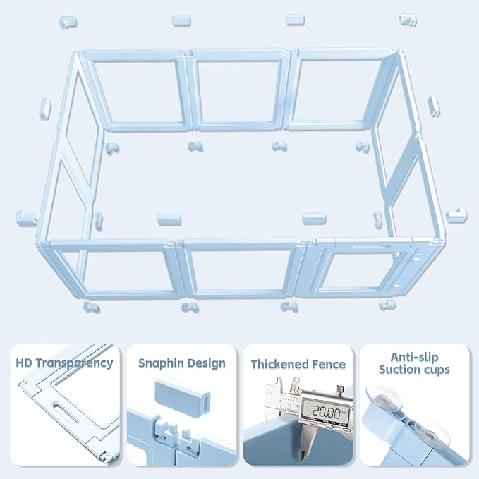 DIY Clear Acrylic Dog Playpen House,Quick Easy Assembly and Disassembly,Strong Floor Suction,Indoor and Outdoor Use,Easy Cleansing Puppy Fence (Sky Blue, 23.6" H, 12PCS)-PawvioPets