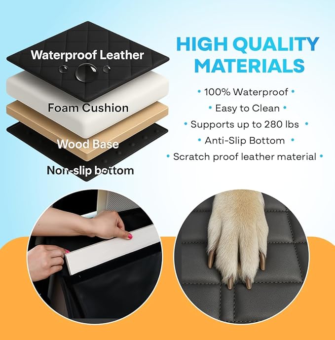 APetsPlanet Dog Car Seat Cover for Back Seat Hard Bottom - Waterproof Backseat Extender for Dogs - Pet Hammock Bed for Car, Truck, SUV with Mesh Window & Storage - Black Leather, with Door Covers-PawvioPets