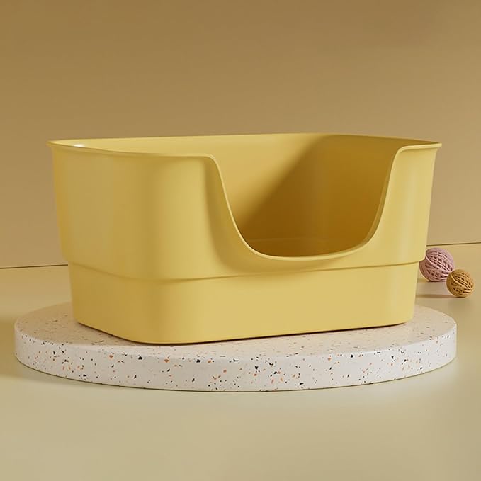 Extra Large Cat Litter Box with High Sides,23.23"×16.34"×8.46",Jumbo Kitty Litter Box with Low Entry,XL Cat Boxes for Indoor Cats,Easy to Clean,Anti-Splashing (Yellow)-PawvioPets