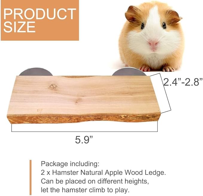 2Pcs Hamster Ledges Wooden Platform Rat Climb Platform Shelf Bird Perch Stand Toys Cage Accessories for Rat Squirrel Gerbil Suger Glider 2.6" X 5.9"-PawvioPets