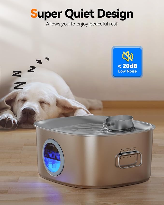 Dog Water Fountain Stainless Steel, 11L/2.8Gal Large Pet Water Fountain for Large Dogs Inside, Dog Fountain Water Bowl Automatic Dispenser with Visible Window & LED, Ultra Quiet for Dogs and Multi-Pet-PawvioPets