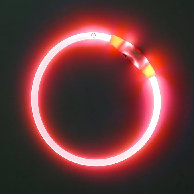 BSEEN Light Up Dog Collar - Rechargeable LED Dog Collar - 360° Glow in The Dark Pet Collar for Small Medium Large Dogs, TPU Cuttable Puppy Collar Safety Dog Lights for Night Walking (Red 70cm)-PawvioPets