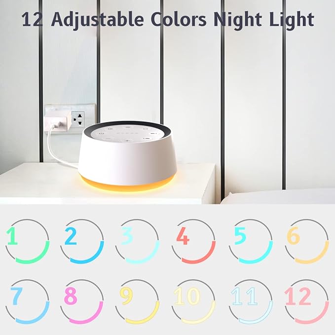 Brown Noise Sound Machine with 30 Soothing Sounds 12 Colors Night Light White Noise Machine for Adults Baby Kids Sleep Machines Memory Function 36 Volume Levels 5 Timers for Home Office Travel-PawvioPets