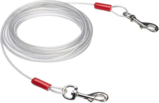 Amazon Basics Tie-Out Cable for Dogs up to 90 lbs, 25 feet, White-PawvioPets