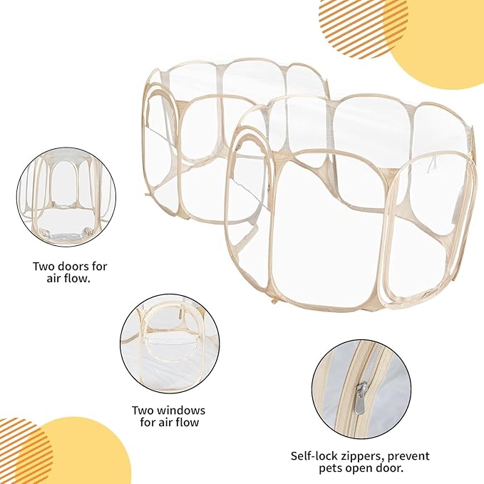 Cold Resistant Cat Playpen PVC Dog Playpen - Portable & Foldable Indoor Outdoor Puppy Playpen - Insulated 2-Room Dog TentCrate Cage Kennel, Playpen for Kitten, Small Animals Play Pen-PawvioPets