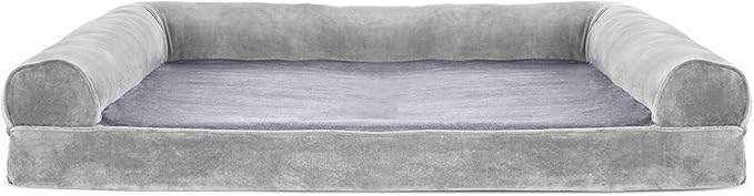 Furhaven Orthopedic Dog Bed for Large Dogs w/ Removable Bolsters & Washable Cover, For Dogs Up to 95 lbs - Faux Fur & Velvet Sofa - Smoke Gray, Jumbo/XL-PawvioPets