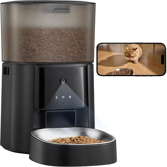 Automatic Cat Feeder with Camera & Voice Interaction, WiFi/App Control, 4L Dry Food Dispenser for Cats & Dogs with Freshness Preservation, Custom Feeding Times & Portions, Dual Power-PawvioPets