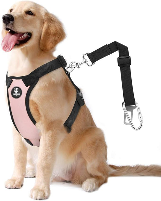 Dog Seat Belt, Safety Vest Dog Car Harness with Adjustable Buckle Dog Seat Belt for Vehicle Nylon Pet Safety Seat Belts Heavy Duty(L, Pink)-PawvioPets