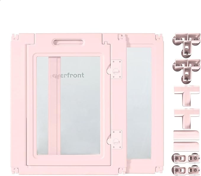 30.3“H 2PCS Extension Kit - Door+Panel, T-Buckles for Compartment, Expandable Clear Dog Play Pen Acrylic Dog Playpen Indoor,for Puppy Cat Bunny Small & Medium Dogs (Pink-30.3" H, 2PCS)-PawvioPets