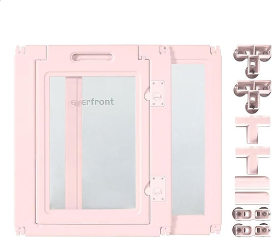 30.3“H 2PCS Extension Kit - Door+Panel, T-Buckles for Compartment, Expandable Clear Dog Play Pen Acrylic Dog Playpen Indoor,for Puppy Cat Bunny Small & Medium Dogs (Pink-30.3" H, 2PCS)-PawvioPets