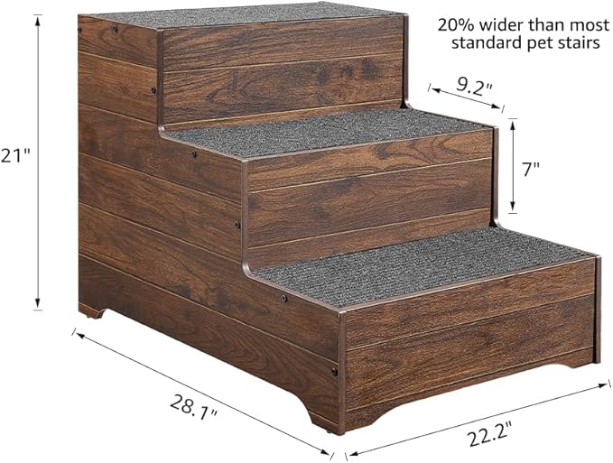 beeNbkks Dog Stairs Furniture, Extra Wide Wooden Pet Steps for Medium Large Dogs and Cats, Non-Slip Pet Ladder for Elderly Injured Pets Short Legged Puppy to Reach Couch Sofa High Bed Windowsill-PawvioPets