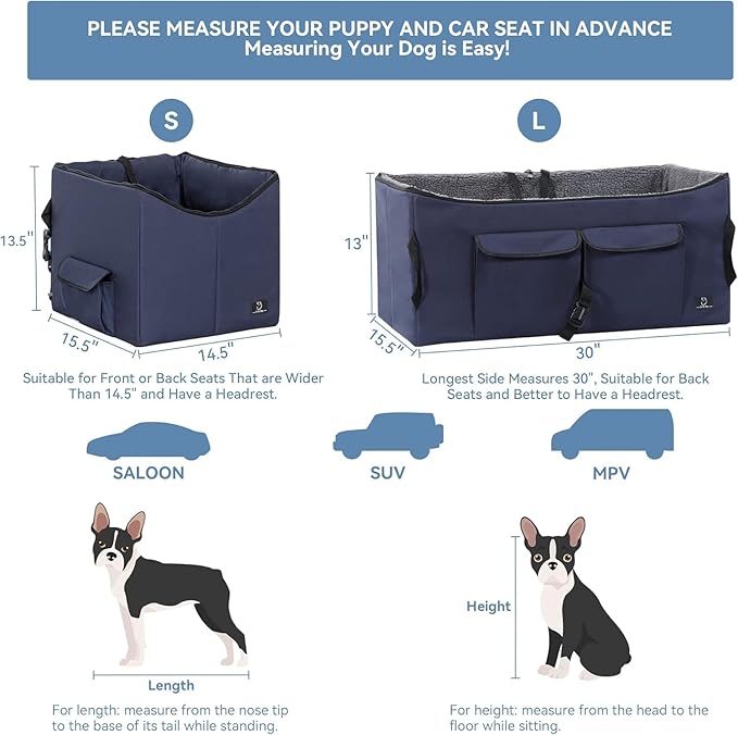 A 4 Pet Dog Car Seat for Medium/Large Dog or 2 Small Dogs, Booster Car Seat with Storage Bags and 2 Seat Belts, Pet Seat for Dogs Under 55 lbs-PawvioPets