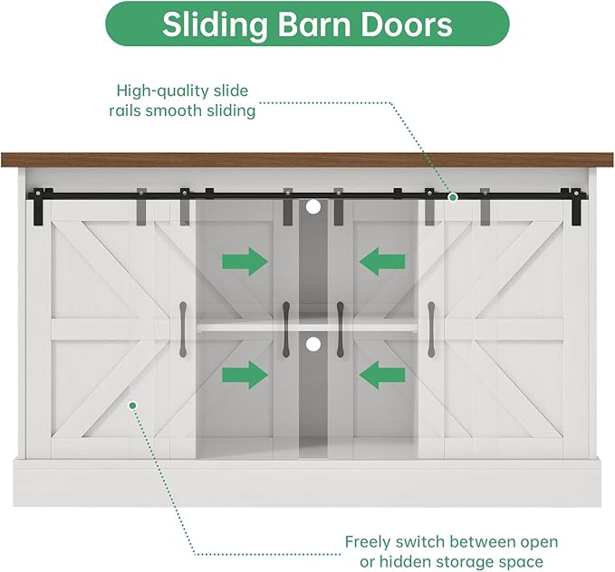 Fish Tank Stand Up to 75 Gallon, Aquarium Stand with Sliding Barn Doors & Power Outlet, White Farmhouse Style Stand with Cabinet Storage for Fish Tank, Turtle Tank, Reptile Terrarium,1000LBS Capacity-PawvioPets