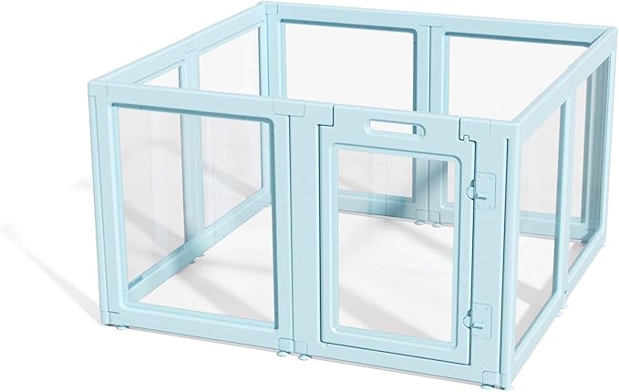 DIY Clear Acrylic Dog Playpen House,Quick Easy Assembly and Disassembly,Strong Floor Suction,Indoor and Outdoor Use,Easy Cleansing Puppy Fence (Sky Blue, 30.3" H, 8PCS)-PawvioPets