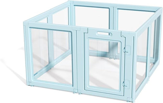 DIY Clear Acrylic Dog Playpen House,Quick Easy Assembly and Disassembly,Strong Floor Suction,Indoor and Outdoor Use,Easy Cleansing Puppy Fence (Sky Blue, 30.3" H, 8PCS)-PawvioPets