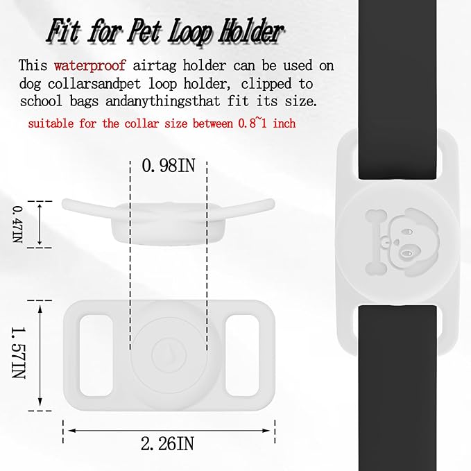 4 Pack Waterproof Dog Collar Holder Compatible with AirTag, Silicone Hidden Loop Holder for Airtag Tracker, Anti-Lost Dog Collar Accessories(Cyan,White,Black,Pink)-PawvioPets