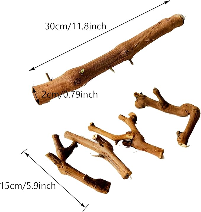 Allazone Natural Parrot Perch Bird Stand Branch Wild Grape Stick Paw Grinding Branch Parakeet Climbing Standing Branches Toy Chewable Cage Accessories for Small Lovebirds Budgies Cockatiels-PawvioPets