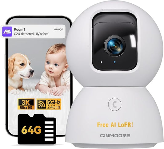 3K Pet/Dog Camera Indoor w/Phone App, No Monthly Fee 64GB Local Storage & AI Tracking Face ID, 2.4/5GHz WiFi Cameras for Home Security Baby Monitor, Pan/Tilt, 2-Way Talk-PawvioPets
