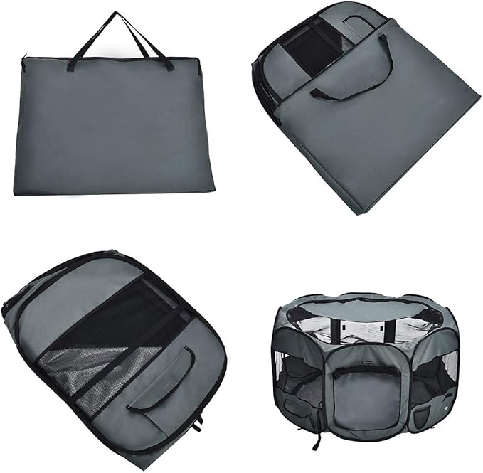 Amazon Basics Portable Soft Pet Dog Octagonal Travel Playpen, Large (45 x 45 x 24 inches), Grey-PawvioPets