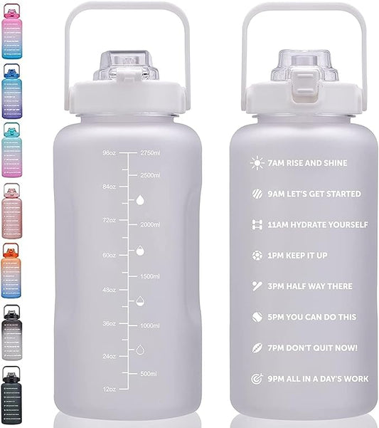 64oz,100oz,128oz Large Motivational Water Bottle with Time Marker, Leakproof & BPA Free Half Gallon Big Water Bottle with Straw Handle Tritan Frosted Water Jug for Gym,Fitness,Outdoor Sports-PawvioPets