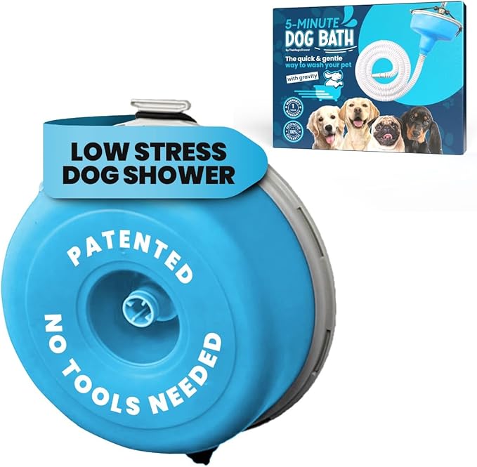 5-MinutePetBath Dog Bath Hose Attachment - Shower Head Accessory for Dog Washing - Low Stress Pet Shower - Portable Wash Station for Grooming, Rinse & Cleaning - Attachable Bathing Essential - Blue-PawvioPets