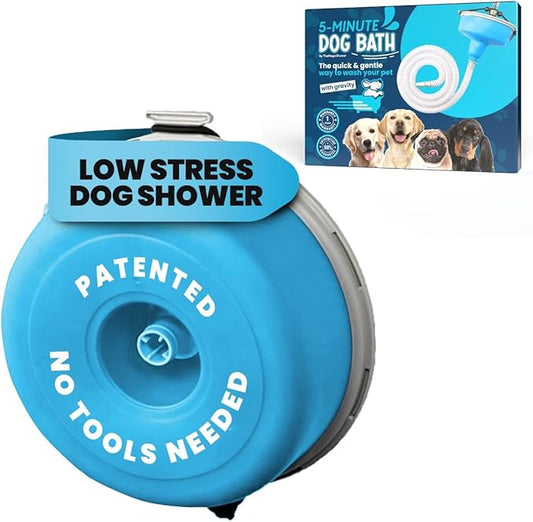 5-MinutePetBath Dog Bath Hose Attachment - Shower Head Accessory for Dog Washing - Low Stress Pet Shower - Portable Wash Station for Grooming, Rinse & Cleaning - Attachable Bathing Essential - Blue-PawvioPets