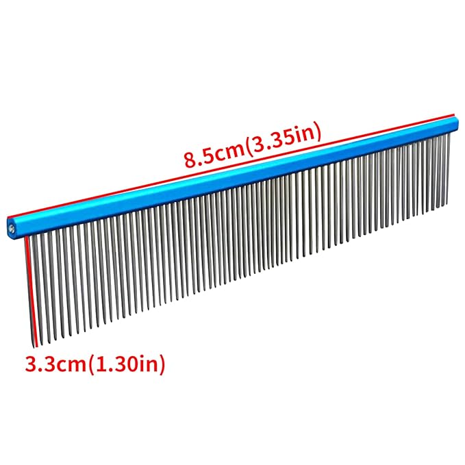 2 Pack Dog Combs with Stainless Steel Teeth Applicable to Cat Dog Comb Removing Tangles Easily Remove Dirt Grooming Anti-Slip Comfort Grip Handle （blue）-PawvioPets