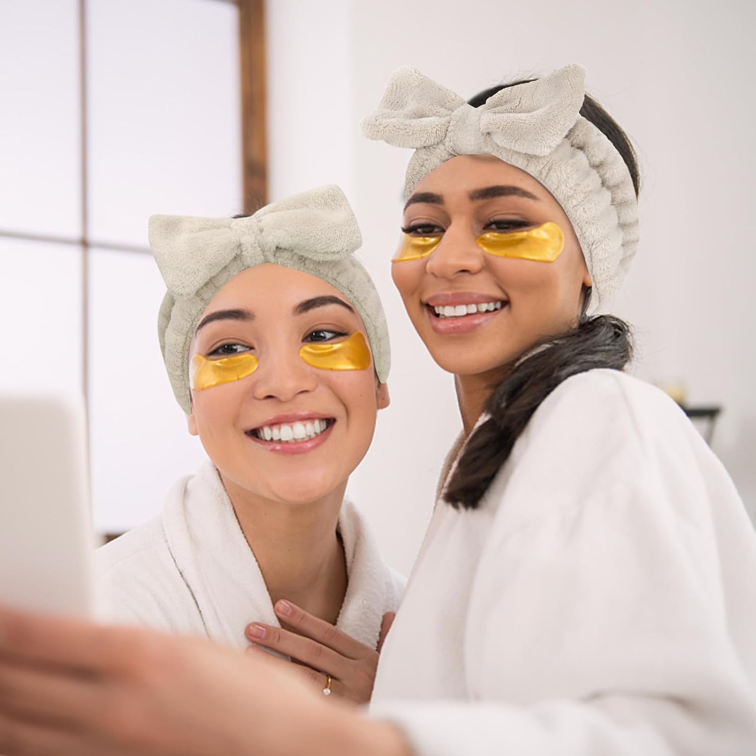 Semato Bachelorette Party Favor Set - Bride and Bridesmaid Spa Headbands, Skincare Head Bands for Women, Cute Bow Party Supplies (Light Coffee)