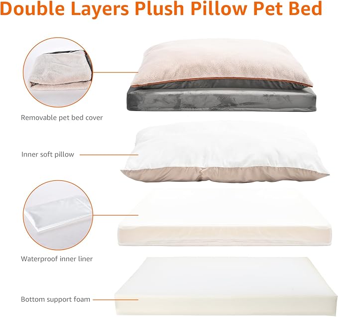 Amazon Basics Dog Bed with Cooling Gel Memory Foam, Pressure-Relief Support for Dogs up to 50lbs, Non-Slip Bottom, Machine Washable Cover, Large Sized (36" x 27"), Grey-PawvioPets