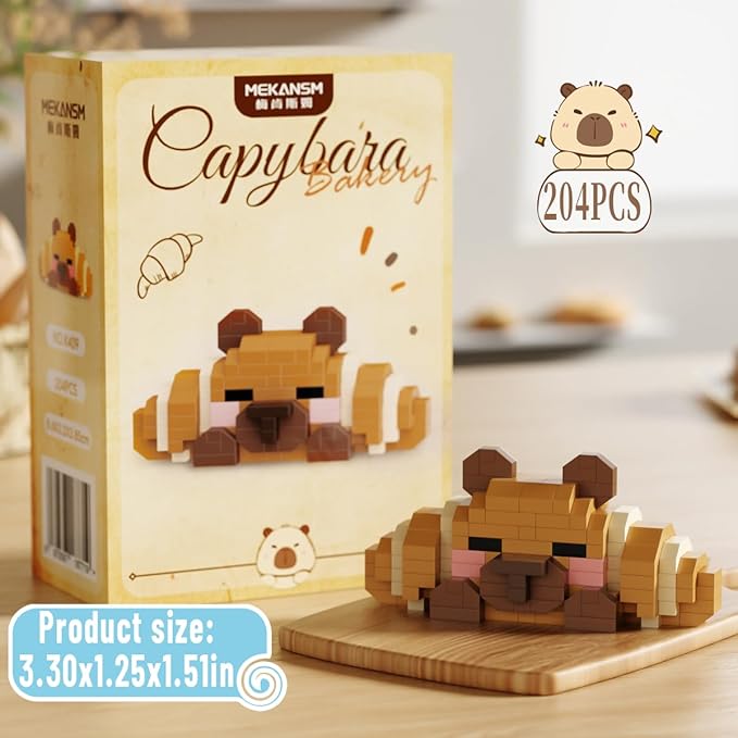 Croissant Cute Capybara Baking Bread Series Mini Building Toy Kawaii Animals Set Micro Adorable Pet Buildings Small Bricks Gifts Toys-PawvioPets
