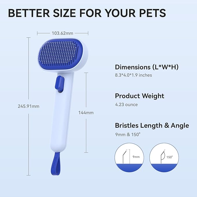 aumuca Self Cleaning Slicker Brush, Cat Brushes for Indoor Cats, Horses Grooming Deshedding Brush, Pet Massage Removes Loose Fur, Blue-PawvioPets