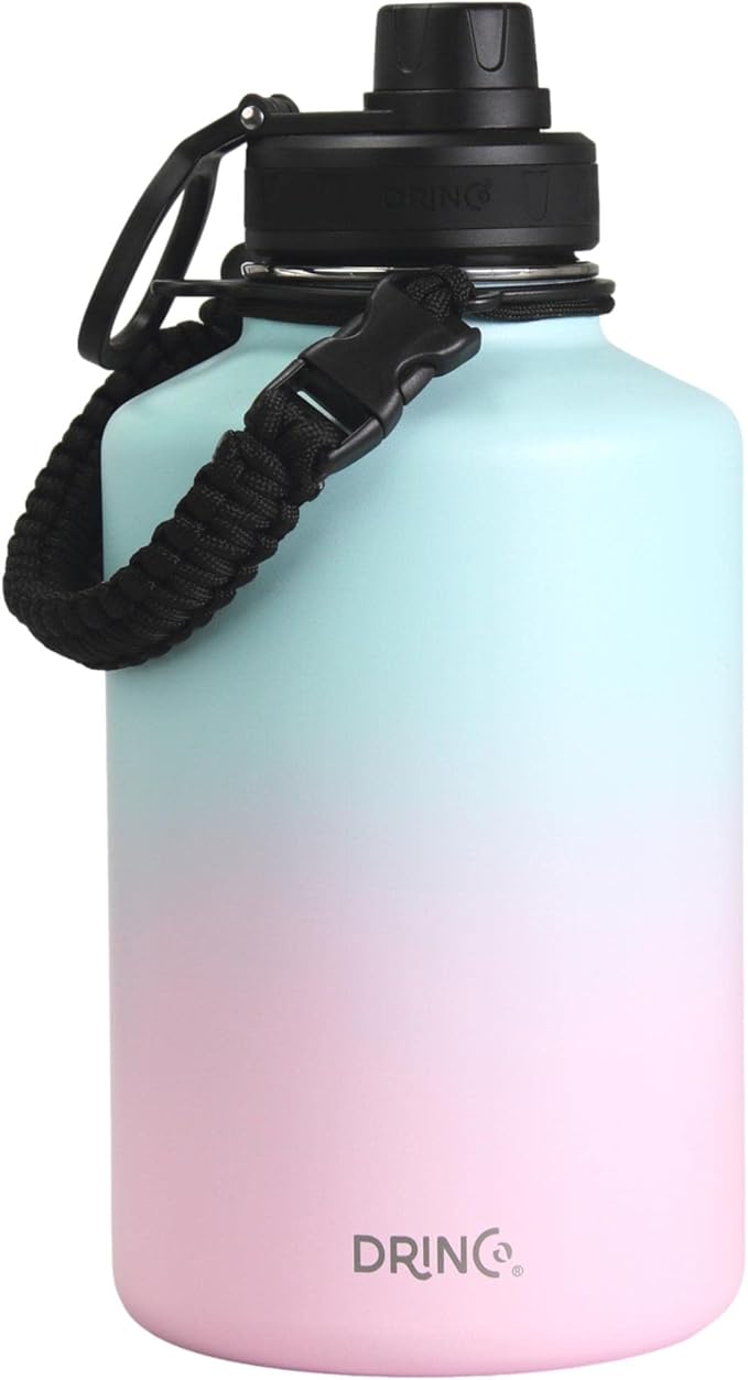 DRINCO Stainless Steel Water Bottle Spout Lid Vacuum Insulated Double Wall Water Bottle Wide Mouth (64oz 40oz 32oz 22oz 18oz 14oz) Leak Proof Keep Cold Sport Camping Hiking (64 oz, 64oz Macaron)-PawvioPets